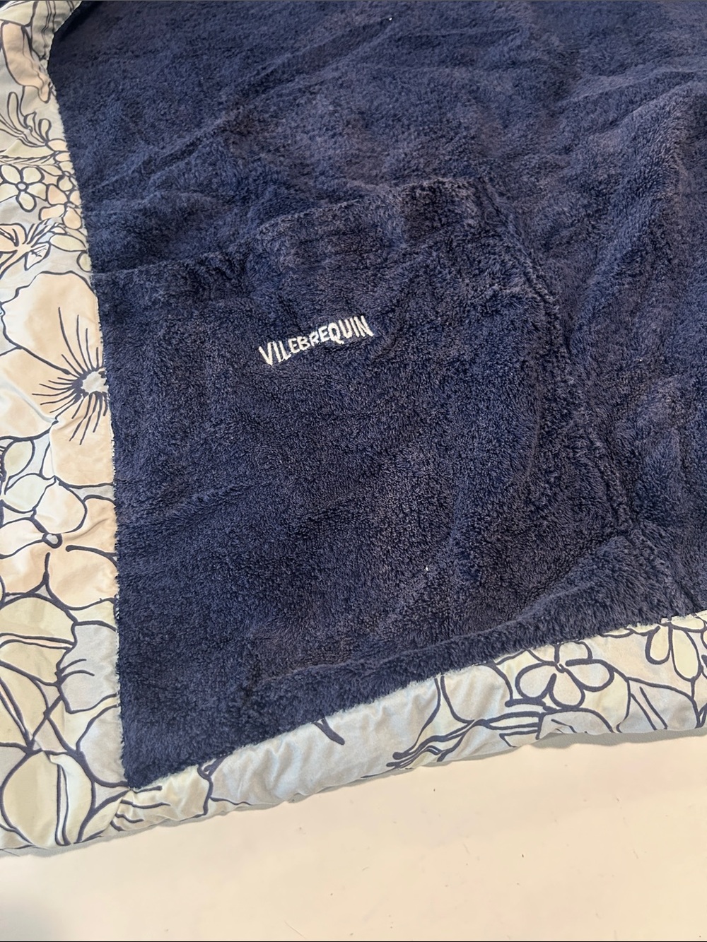 Vilebrequin Navy Beach Towel with Floral Trim